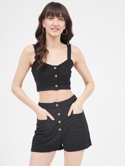 Kibo - Black Polyester Crop Top