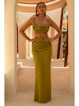 Bee Boe - Elara Satin Khaki Skirt