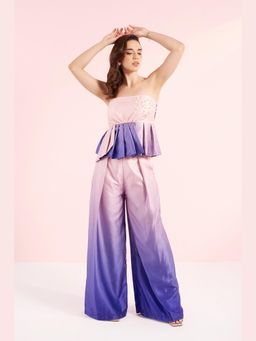 BAHAARA BY DIVYA NARULA - Purple Viola - Pleated Top And Pant Set