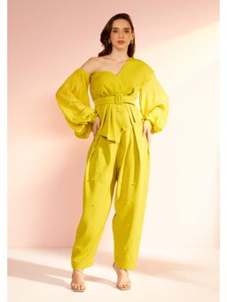BAHAARA BY DIVYA NARULA - Green Mia - Pleated Top And Pant With Belt