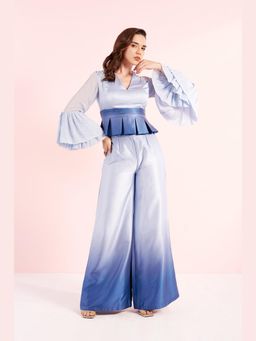 BAHAARA BY DIVYA NARULA - Blue Elodie - Pleated Top And Pant Set