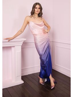 BAHAARA BY DIVYA NARULA - Twilight Bloom Blue Ombre Satin Draped Slip Dress