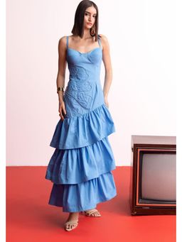 BAHAARA BY DIVYA NARULA - Blue Azure Bloom Tiered Dress