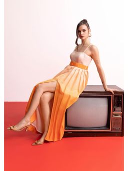 BAHAARA BY DIVYA NARULA - Peach Orange Ombre Pleated Maxi Dress