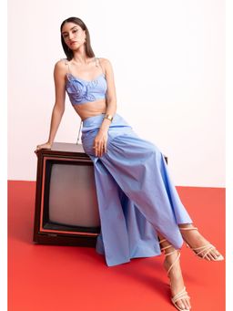 BAHAARA BY DIVYA NARULA - Mist Blue Top And Skirt Set