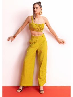 BAHAARA BY DIVYA NARULA - Lime Yellow Gaze Top And Pant Set