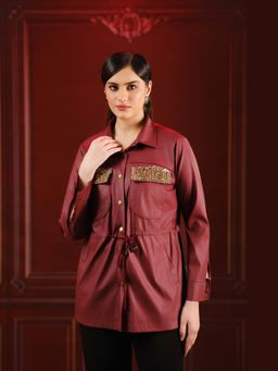 SAKSHI G CHAWLA - Maroon Yuke Pu Leather Solid Jacket