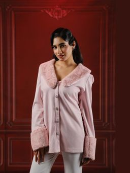 SAKSHI G CHAWLA - Pink Nerd Velvet Solid Shacket