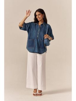 SPACE - Rice Cake Flared Blue Pants
