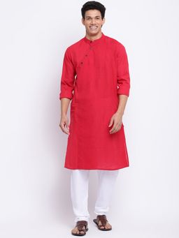 Fabindia - Red Cotton Printed Slim Fit Long Kurta