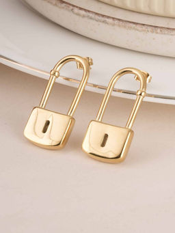 Palmonas - Gold Modern Lock Drop Earrings