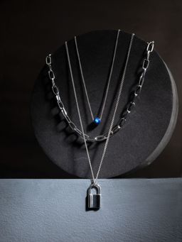 PRITA - Evil Eye Lock Layered Silver Plated Necklace