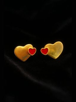 SKO - Miora Red Double Heart Red Enamel Stud Earrings