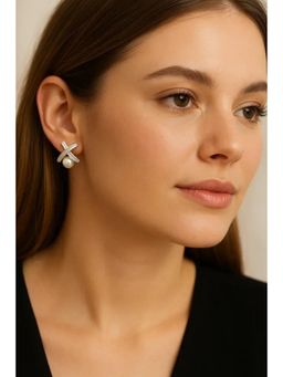 SKO - Miora Silver Pearl Cross Earrings