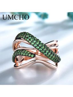 SKO - Miora Green Emerald Rose Plated Wave Ring
