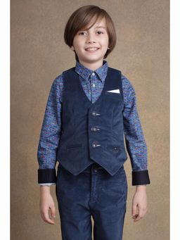 One Friday - Boys Blue Solid Waist Coat