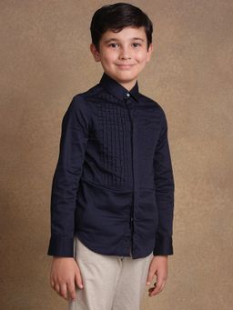 One Friday - Boys Navy Blue Pintuck Slim Fit Shirt