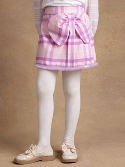 One Friday - Girls Purple Checkered Woollen Bow Skirt