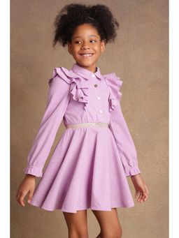 One Friday - Girls Lavender Solid Mini Dress