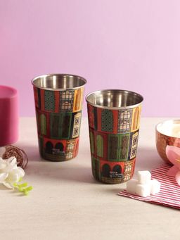 India Circus by Krsnaa Mehta - Mughal Doors Reiteration Steel Tumbler (Set of 2)