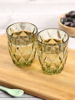 India Circus by Krsnaa Mehta - Green Embossed Small Glasses (Set of 2)
