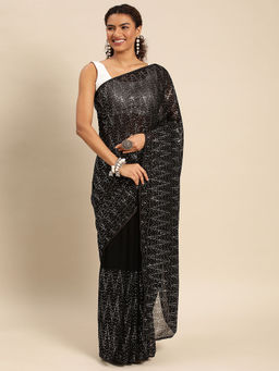 Kasee - Embellished Striped Sequined Saree with Unstitched Blouse