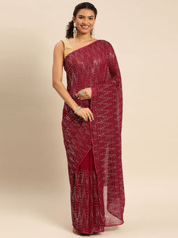 Kasee - Embellished Striped Sequined Saree with Unstitched Blouse