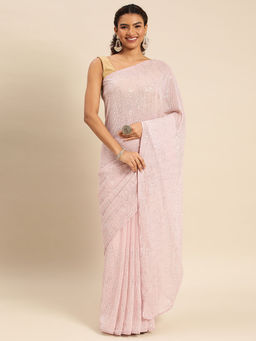 Kasee - Embellished Striped Sequined Saree with Unstitched Blouse