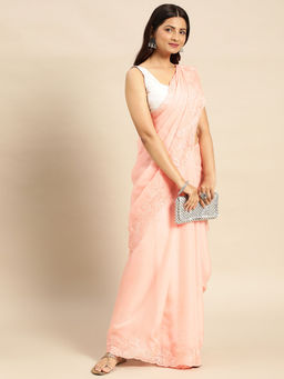 Kasee - Embroidered Satin Saree with Unstitched Blouse