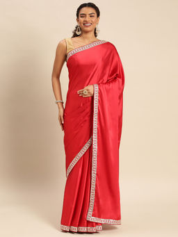 Kasee - Solid Satin Saree with Unstitched Blouse