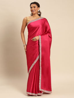 Kasee - Solid Satin Saree with Unstitched Blouse