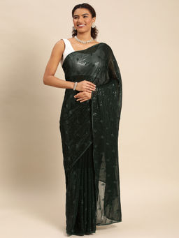 Kasee - Embellished Sequined Pure Georgette Saree with Unstitched Blouse