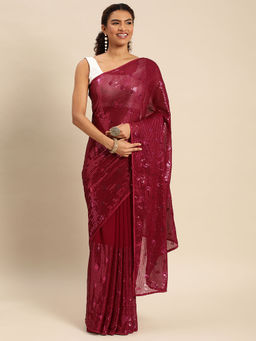 Kasee - Embellished Sequined Pure Georgette Saree with Unstitched Blouse
