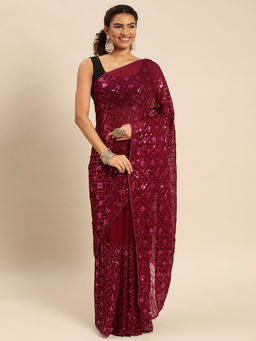 Kasee - Sequined Pure Georgette Saree with Unstitched Blouse