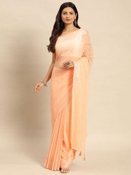 Kasee - Embellished Striped Sequined Satin Saree with Unstitched Blouse