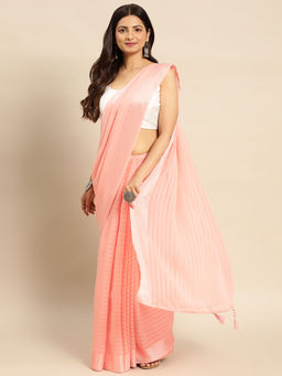Kasee - Embellished Striped Sequined Satin Saree with Unstitched Blouse