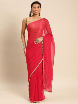Kasee - Solid Sequined Pure Georgette Saree with Unstitched Blouse
