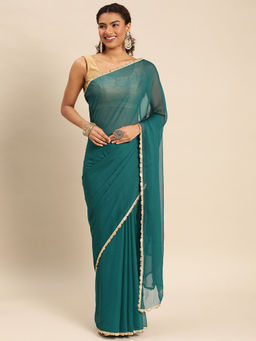 Kasee - Solid Sequined Pure Georgette Saree with Unstitched Blouse