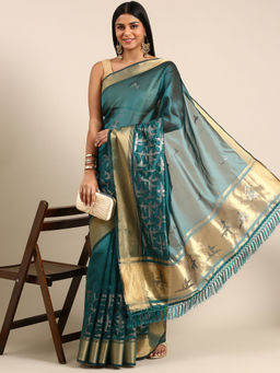 Kasee - Embellished Sequined Silk Blend Saree with Unstitched Blouse