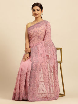 Kasee - Floral Embroidered Zari Silk Cotton Saree with Unstitched Blouse