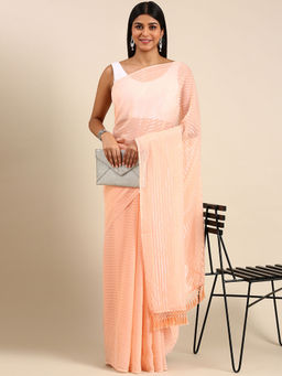 Kasee - Striped Embroidered Saree with Unstitched Blouse