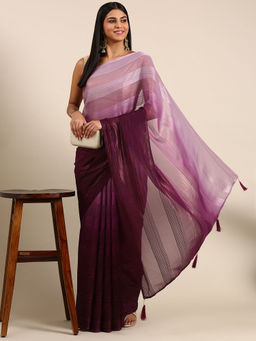 Kasee - Embellished Striped Saree with Unstitched Blouse