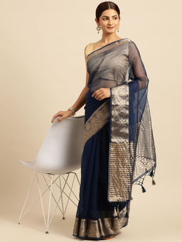 Kasee - Zari Silk Cotton Chanderi Saree with Unstitched Blouse