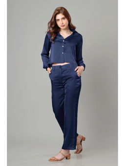 NEOFAA - Luxurious Navy Blue Croped Shirt Co-Ord Set For Women (Set of 2)