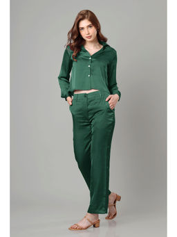 NEOFAA - Luxurious Green Croped Shirt Co-Ord Set For Women (Set of 2)