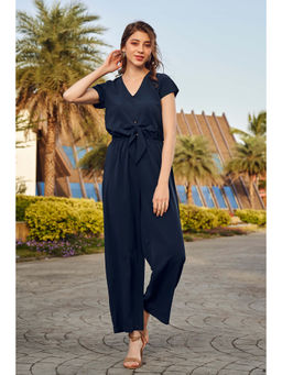 NEOFAA - Navy Waist Tie Up Jumpsuit