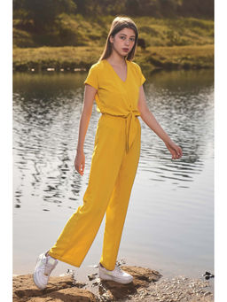 NEOFAA - Mustard Waist Tie Up Jumpsuit