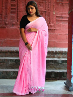 Odette - Pink Cotton Saree with Unstitched Blouse