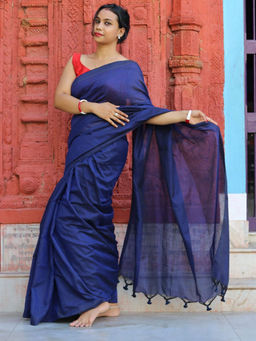 Odette - Royal Blue Cotton Saree with Unstitched Blouse