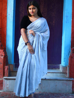 Odette - Light Grey Cotton Saree with Unstitched Blouse